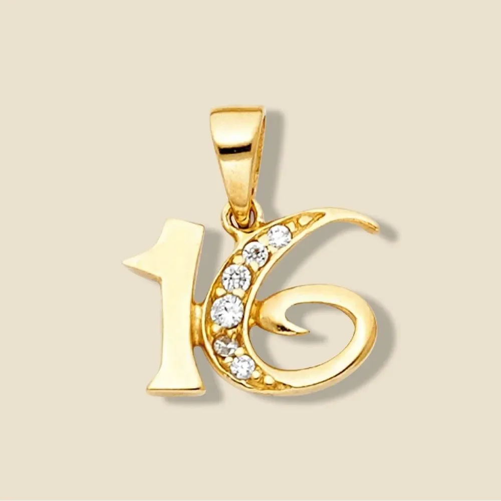 14k Solid Gold Sweet 16 Charm | Sweet 16 Jewelry | Real Gold Pendant | Birthday
